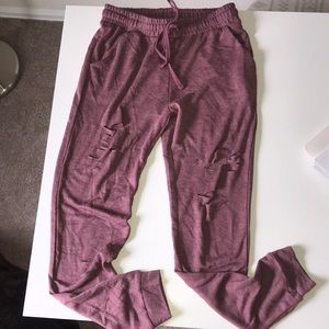 Distressed Maroon Joggers